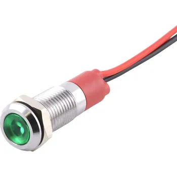 LED kontrolka kovová, pro průměr otvoru 8mm, stříbrná Zelená 110-220 V AC