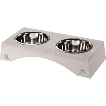 Miska pro psa Dvojitá miska Ferplast Legno se stojanem ze dřeva - 2 x 1,2 l, D 49,5 x Š 23 x V 9,6 cm
