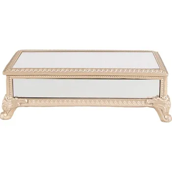 Šperkovnice Béžovo-zlatá šperkovnice zdobená zrcátky - 21*11*7 cm