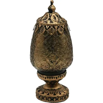 Vánoční dekorace Hnědá skleněná svítící LED lucerna Balli - Ø 10*23 cm