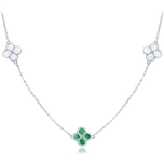 MINET Stříbrný náhrdelník čtyřlístky s bílou perletí a malachitem