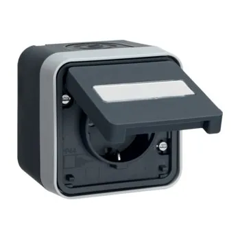 Elektrická zásuvka Zásuvka SCHUKO s dětskou pojistkou a víčkem, popisovým polem, komplet., IP 55, Berker W.1, sv. šedá, mat