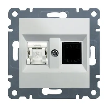 Elektrická zásuvka Hager Zásuvka telefoní 1 x RJ11 cat.3/ data 1 x RJ45 cat.5e, Lumina, bílá lesk