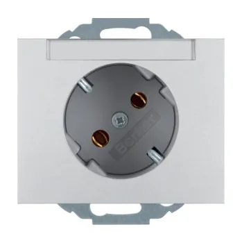 Elektrická zásuvka Zásuvka SCHUKO s popisovým polem, natočení o 45°, Berker K.1/K.5 Barva: Alu elox, Povrch: Lak