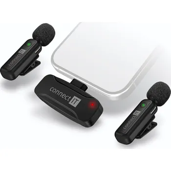 Mikrofon CONNECT IT Wireless Lavalier mikrofon USB-C konektor (2 ks + receiver) set ČERNÝ
