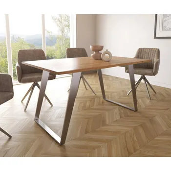 Jídelní stůl Jídelní stůl Edge 140x90 přírodní akácie nerezová ocel zkosená