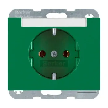 Elektrická zásuvka Zásuvka SCHUKO s popisovým polem, Berker K.1/K.5 Barva: Zelená, Povrch: Lesk