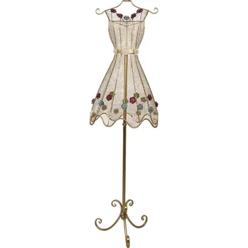 Zlatá kovová figurína se zdobnými šaty s květy Mannequin - 42*28*151 cm