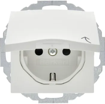 Elektrická zásuvka Zásuvka SCHUKO s víčkem a clonkami, s natočením o 45° Berker S.1/B.3/B.7 Barva: Bílá, Povrch: Lesk