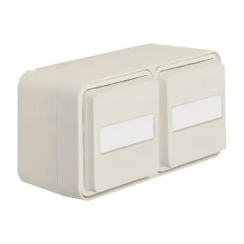 Elektrická zásuvka Dvojzásuvka SCHUKO s dětskou pojistkou, vodorovná s popisovým polem, 4 průchodky, komplet., IP 55, Berker W.1, bílá, mat