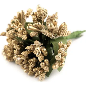 Vánoční květinové pestíky na drátku / vývazek, barva 1 zlatá