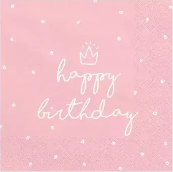 Papírový ubrousek Papírové ubrousky Happy Birthday růžové 20 ks