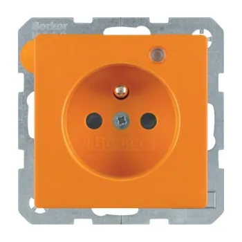 Elektrická zásuvka Zásuvka se zemnicím kolíkem a LED kontrolkou, Berker Q.1/Q.3/Q.7/Q.9 Barva: Oranžová, Povrch: Sametová