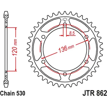 Řetězová sada pro motocykl JT rozeta 864 38 YAMAHA RD 500LC 84-87, RZV 500R (86038JT) (řetěz 530) (JT rozeta 864 38 YAMAHA RD 500LC 84-87, RZV 500R (86038JT) (řetěz 530))