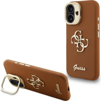 Náhradní kryt pro mobilní telefon Guess PU Grained 4G Logo Stand Camera Frame zadní kryt pro iPhone 16 Brown
