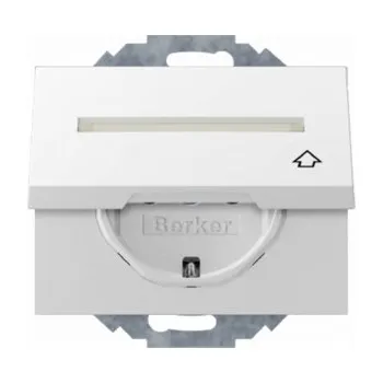 Elektrická zásuvka Zásuvka SCHUKO s víčkem a popisovým polem, natáčecí po 45°, Berker K.1/K.5 Barva: Bílá, Povrch: Lesk