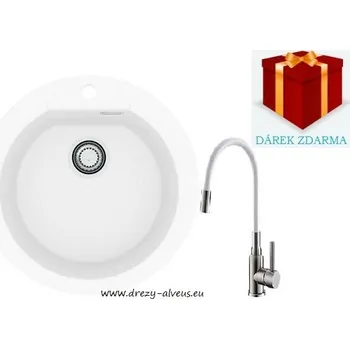 Granitový dřez Alveus SET dřez Cadit 100 + baterie Mintas - BRS/11 white + dárek (příborník, podložka na sušení nádobí nebo tekutý čistič)