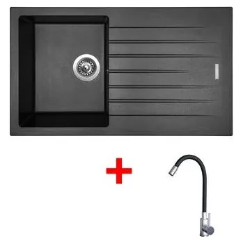 Granitový dřez Sinks PERFECTO 860 Metalblack + Elasta nerez/černá