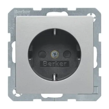 Elektrická zásuvka Zásuvka SCHUKO s clonkami, šroubovými svorkami, Berker Q.1/Q.3/Q.7/Q.9 Barva: Stříbrná, Povrch: Sametová