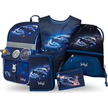 Set školních potřeb Školní aktovkový 5-dílný set BAAGL ZIPPY - Vesmírná Loď (aktovka, penál, sáček, zástěra, peněženka)