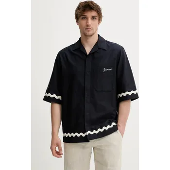 Pánská košile Bavlněná košile Fiorucci Wave Trim Logo Embroidered Bowling Shirt pánská, tmavomodrá barva, relaxed, M02SMTSS295CO01BL05 59X, vel. 50