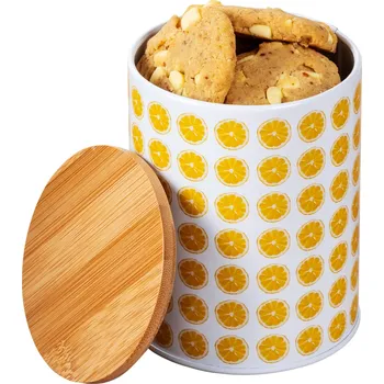 Dóza na potraviny Wenko Kovová dóza s bambusovým víkem (citronová/bílá)