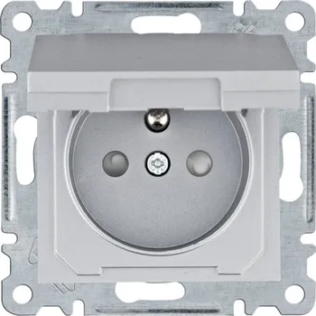 Elektrická zásuvka Hager Zásuvka se zemnícím kolíkem, s clonkami a víčkem, IP44, Lumina, stříbrná mat