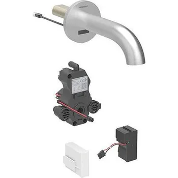 Vodovodní baterie Geberit Piave umyvadlová nástěnná baterie se směšovačem, 17 cm, napájení ze sítě, pro funkční box pod omítku, nerez kartáčovaná easy-to-clean