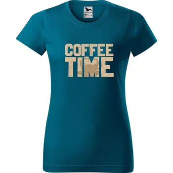 Dámské tričko DOBRÝ TRIKO Dámské tričko s potiskem Coffee time Barva: Petrolejová, Velikost: 2XL