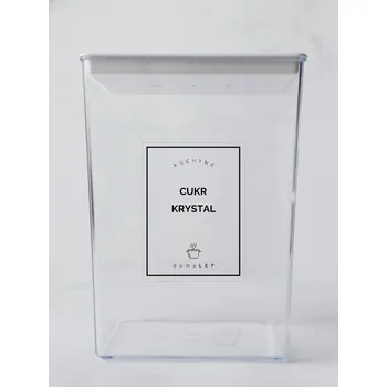 Samolepící etiketa Samolepka na dózu CUKR KRYSTAL – průhledná, 6 × 8 cm, tučné písmo