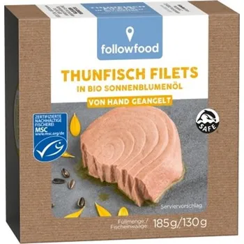konzervovaná ryba Followfood Filety z tuňáka v BIO slunečnicovém oleji 185 g