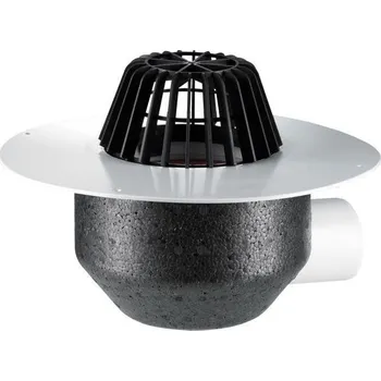 kanalizace HL Střešní vtok DN75 s ležatým odtokem s PVC izolační přírubou, tepelně izolovaný, záchytný koš