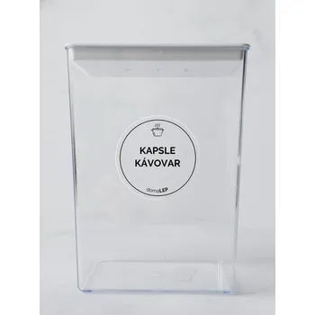 Samolepící etiketa KAPSLE KÁVOVAR – průhledná samolepka na dózu, tučné písmo, 5 cm | DomaLEP