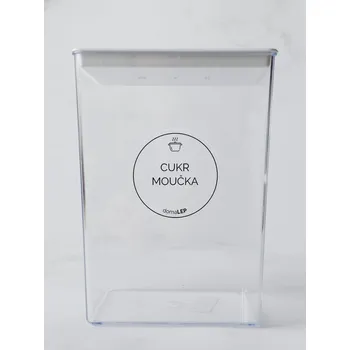 Speciální papír Samolepka na dózu CUKR MOUČKA – průhledná, 5 cm, základní písmo