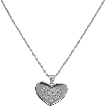 Náhrdelník Zlatý náhrdelník z bílého zlata se zirkony srdce NNCV058W (585/1000) 2,50g