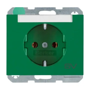 Elektrická zásuvka Zásuvka SCHUKO s popisovým polem a potiskem, Berker K.1/K.5 Barva: Zelená, Povrch: Lesk