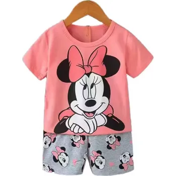 Mickey a Minnie Letní souprava Minnie a Mickey Mouse - kraťasy + triko Motiv: 2 Minnie Mouse růžová, Velikost: 0-12 měsíců