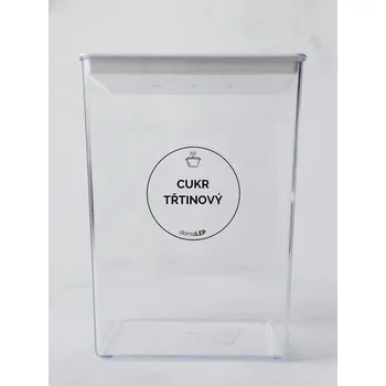Samolepící etiketa Samolepka na dózu CUKR TŘTINOVÝ – průhledná, 5 cm, tučné písmo