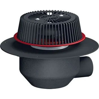 Kanalizační potrubí HL Střešní vtok DN75 s nástavcem pro nouzové odvodnění, ležatý, s PP izolační přírubou, s elektrickým ohřevem, záchytný koš