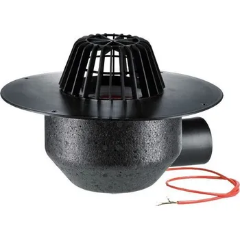 Kanalizační potrubí HL Střešní vtok DN75 s ležatým odtokem s PP izolační přírubou, s elektrickým ohřevem