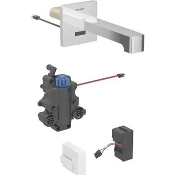 Vodovodní baterie Geberit Brenta nástěnná umyvadlová baterie, 22 cm, napájení ze sítě, pro funkční box pod omítku, s termost. směšovačem, chrom lesk