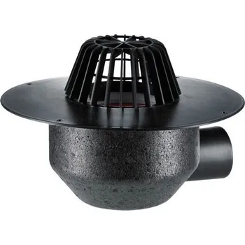 kanalizace HL Střešní vtok DN110 s ležatým odtokem s PP izolační přírubou, tepelně izolovaný, záchytný koš