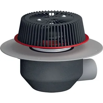 kanalizace HL Střešní vtok DN110 s nástavcem pro nouzové odvodnění, ležatý, s PVC izolační přírubou, záchytný koš