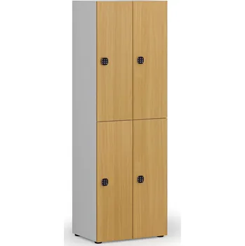 B2B Partner Dřevěná šatní skříňka S4 s úložnými boxy, 4 boxy, demont, kódový zámek, šedá/buk