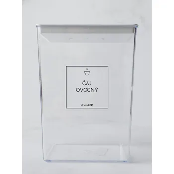 Samolepící etiketa ČAJ OVOCNÝ – průhledná samolepka na dózu, základní písmo, 5 × 5 cm | DomaLEP