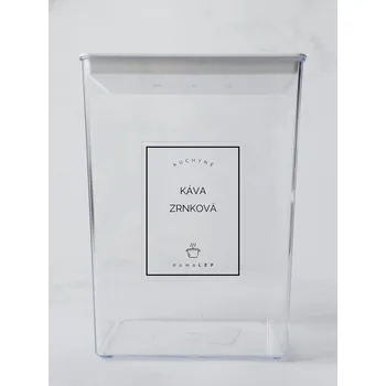Speciální papír KÁVA ZRNKOVÁ – průhledná samolepka na dózu, základní písmo, 6 × 8 cm | DomaLEP