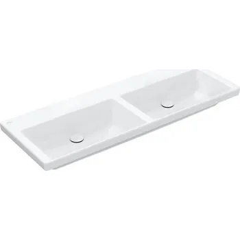Umyvadlo Villeroy & Boch Subway 3.0 dvojumyvadlo 130x47 cm, bez otvoru pro baterii, bez přepadu, CeramicPlus, bílá Alpin