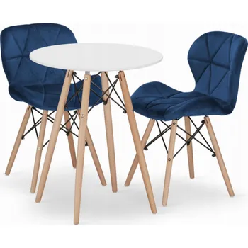 Jídelní set Leobert Sada kulatého stolu TODI 60 cm bílý + 2 židle LAGO tmavě modré