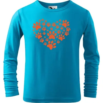 DOBRÝ TRIKO Dětské bavlněné triko Psí tlapky srdce Velikost: 146/10 let, Barva: Tyrkysová