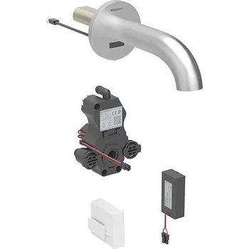 Vodovodní baterie Geberit Piave umyvadlová nástěnná baterie se směšovačem, 17 cm, napájení z&nbsp;baterie, pro funkční box pod omítku, nerez kartáčovaná easy-to-clean